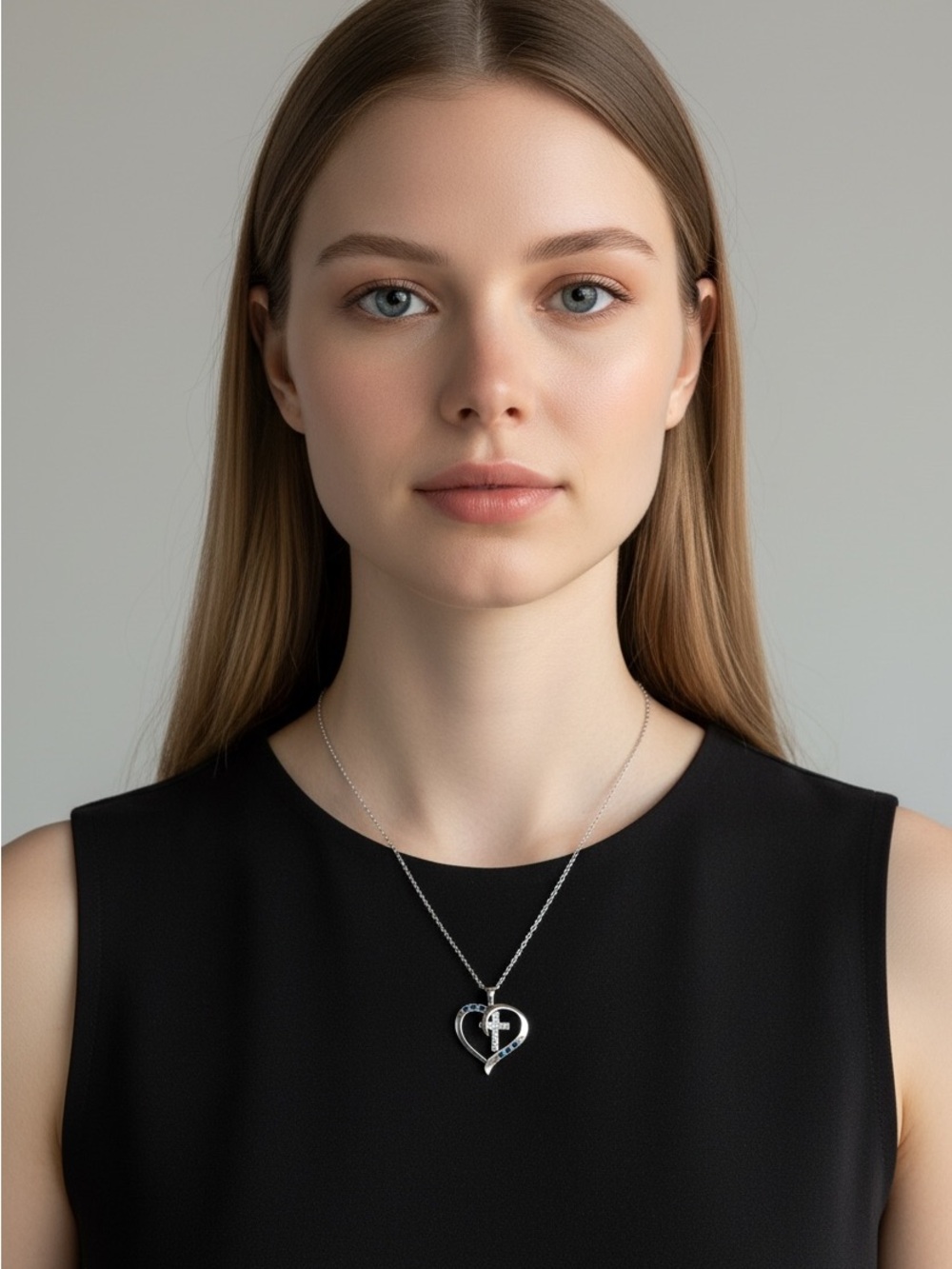 10/11 Sterling Silver Heart Pendant Necklace with Key Accent - Silver